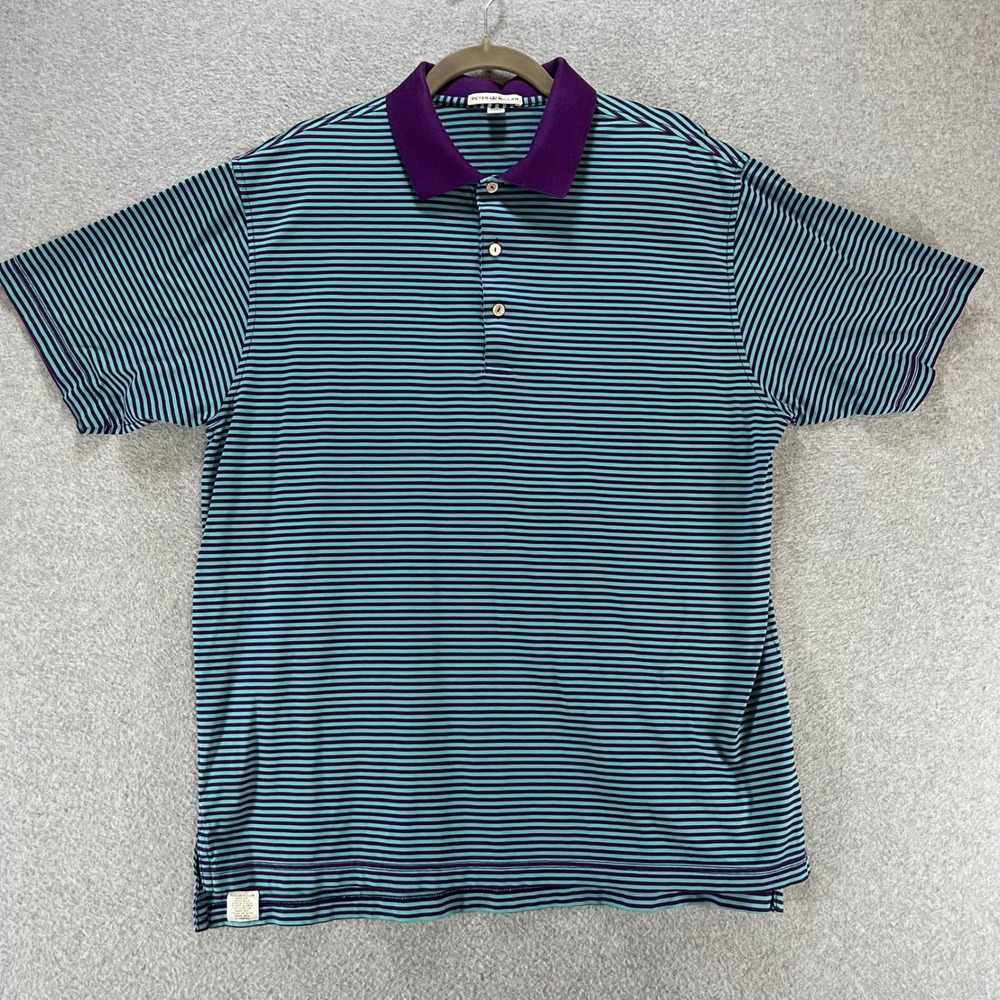 Peter Millar Polo Shirt Mens L Purple Teal Striped Cotton Preppy Classic - Picture 3 of 9